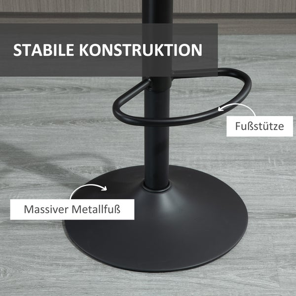 Detailansicht eines Barhockers mit Fußstütze und massivem Metallfuß für stabile Konstruktion.