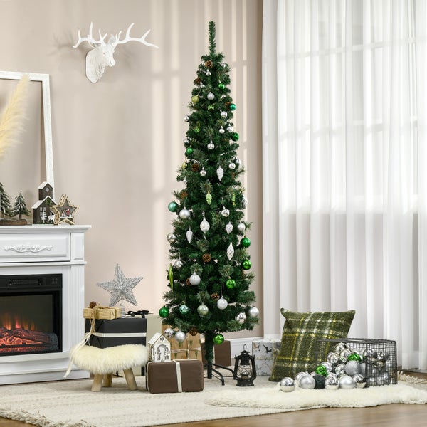 HOMCOM Künstlicher Weihnachtsbaum, 195 cm Christbaum mit 556 Spitzen, 25 Zapfen, klappbar Metallständer, für Weihnachten Deko, Grün