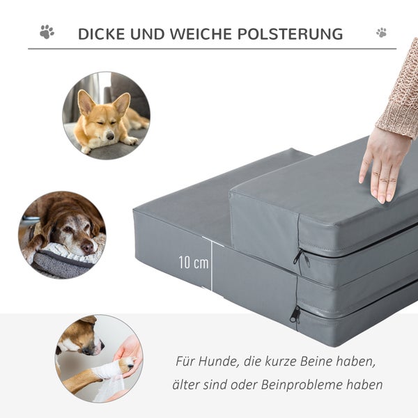 PawHut Tiertreppe, L45 x B39 x H20 cm, PU, Schaumstoff, Dunkelgrau/Kohlegrau
