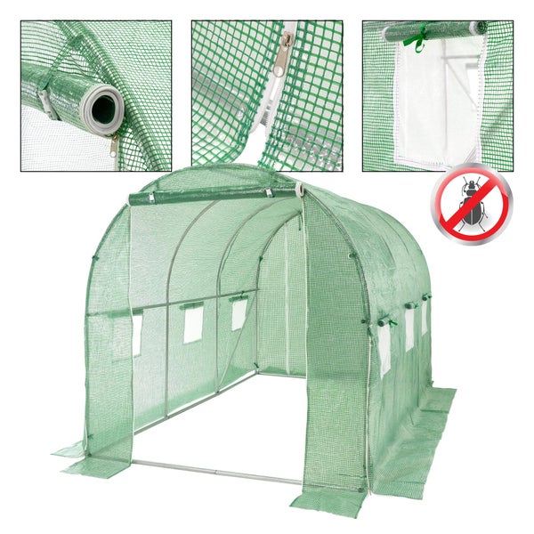 Tunnel-Gewächshaus mit Insektenschutz, Reißverschluss und aufrollbarer Fensterabdeckung