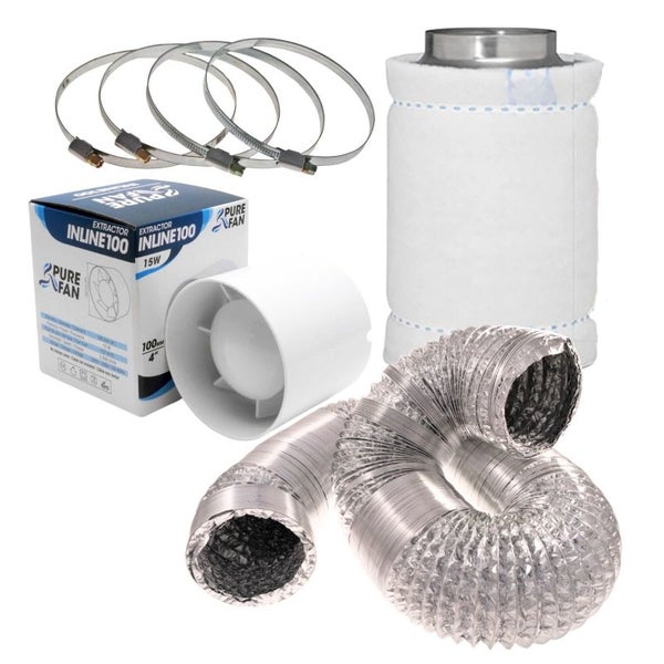 Grow Abluft Set Eco – 305 m³/h, 150 mm Anschluss, Aktivkohlefilter & Rohrventilator für Indoor-Grow, Geruchskontrolle & Energieeffizienz