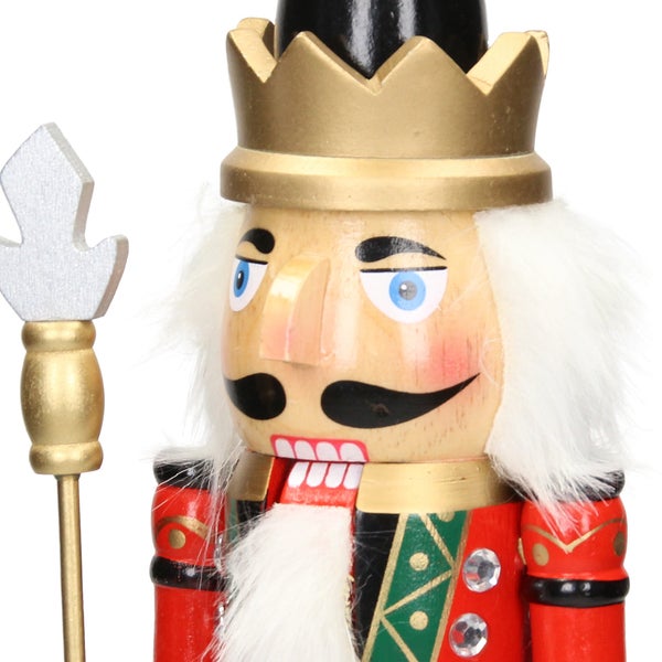 ECD Germany Nussknacker Figur Soldat 38cm schwarze Krone, Zepter, Holz, handbemalt, Unikat, Weihnachten Holzfigur König Puppet Marionette Ornament Traditioneller Nussbrecher Weihnachtsdeko Deko Statue
