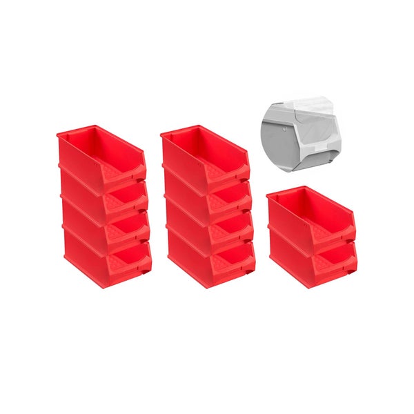 PROREGAL SparSet 10 x Rote Sichtlagerbox 4.0 Mit Abdeckung HxBxT 15 x 20 x 35 cm 7,2 Liter Sichtlagerbehälter Sichtlagerkasten