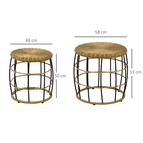Outsunny Beistelltisch, Ø58 x 53H cm, Stahl, PE Rattan, braun