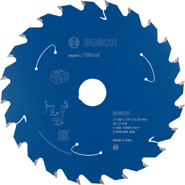 Bosch Kreissägeblatt Expert for Wood für Akku-Handkreissägen 136 x 1,5 x 20 mm 24 - 2608644498