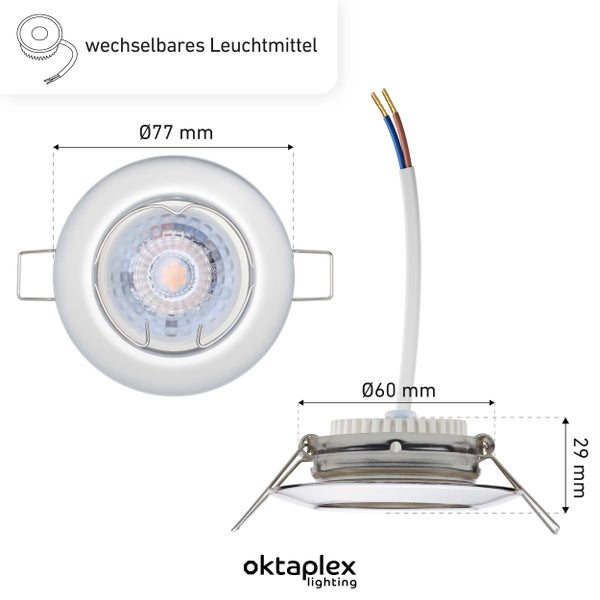 Oktaplex Lighting 6er Set LED Spot Sedan - mit LED Modul 4,8W 4000K 230V 380lm Neutralweiß 110° - Einbaustrahler Chrom Lochmaß 60mm