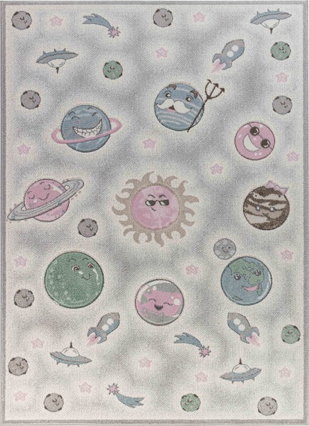 Teppich für Kinder Animierte Planeten Beige/Grau 200x275 cm MILKY WAY