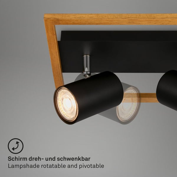 Spotlight, black, with wood, excl. 2xGU10/max. 9W