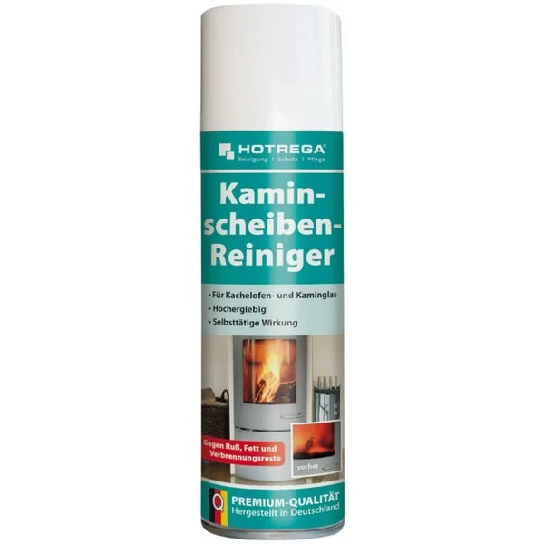 Hotrega Kaminscheibenreiniger Spray zur Reinigung von Kamin und Kachelofenglas.