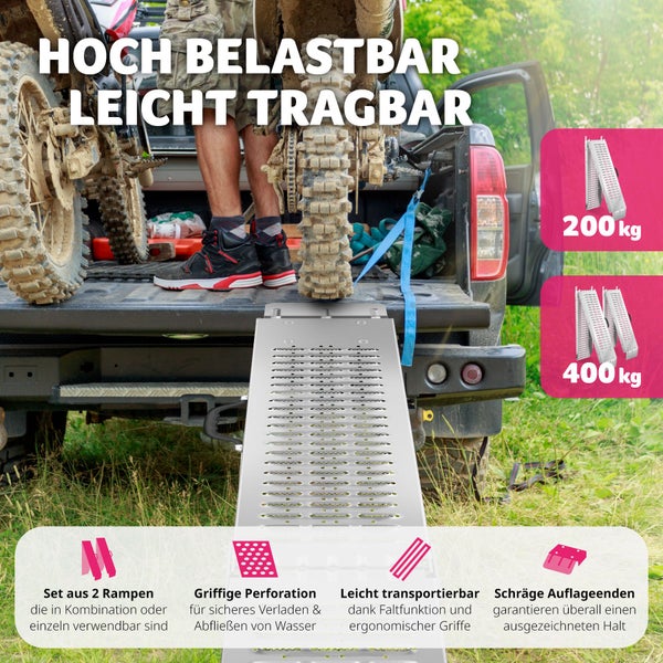 Auffahrrampen tectake Björn Belastbarkeit 400 kg, 200 kg pro Rampe 2er Set silber
