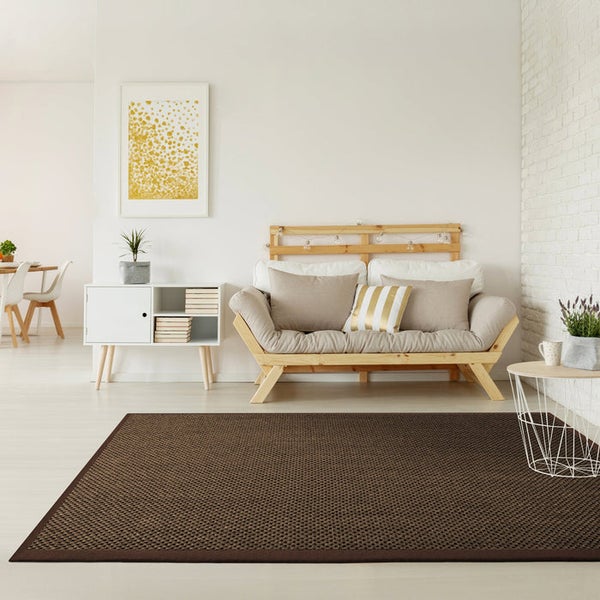 FLOORDIREKT Sisal-Teppich Tiger-Eye - aus 100% Sisal - mit Brodüre - Dunkelbraun - 200 x 290 cm