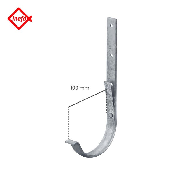 Inefa Logo, Dachrinnenhalter aus verzinktem Stahl für 100 Millimeter Rinnenbreite.