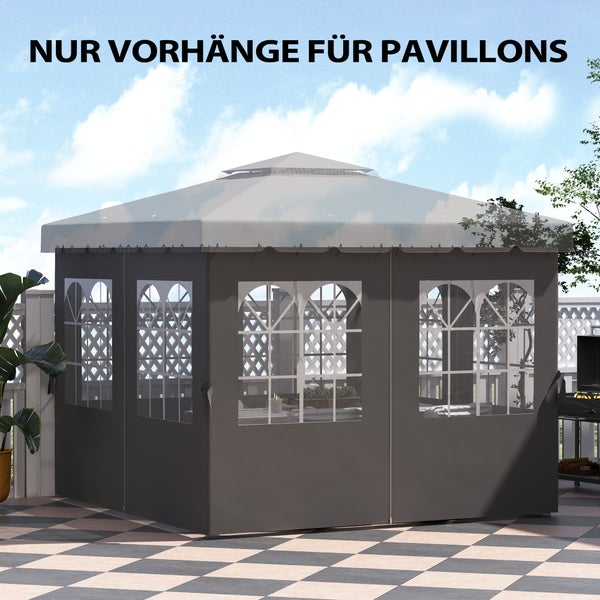 Outsunny Seitenwand 4er Set für 3 x 3 m Pavillon Seitenteile mit 8 Fenster Klettverschluss 302x205 cm Wasserdicht stabil winterfest Seitenteil Seitenwände für Partyzelt Gartenpavillon Dunkelgrau