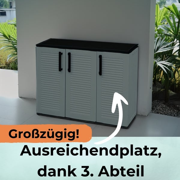 Gartenschrank 3-türig Kunststoff Balkon Haushaltsschrank Werkstatt Wetterfest halbhoch Kunststoffschrank