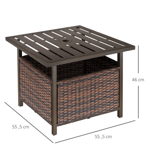 Outsunny Rattantisch Gartentisch Terrassentisch Kaffeetisch mit Schirmloch Perfekt für Garten Balkon Terrasse 55,5 x 55,5 x 46 cm Braun