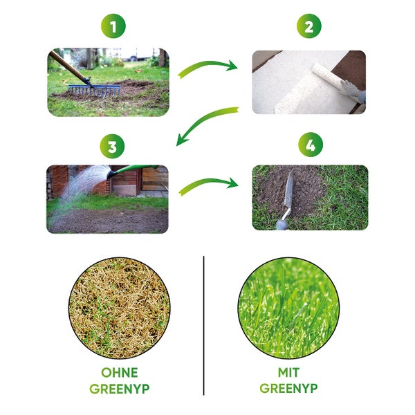 Greenyp All-In-One Grassamen Matte I 0,5 x 20m für 10m² I biologisch abbaubare Rasenmatte mit integrierten Rasensamen, Rasensamenmatte, Rollrasen