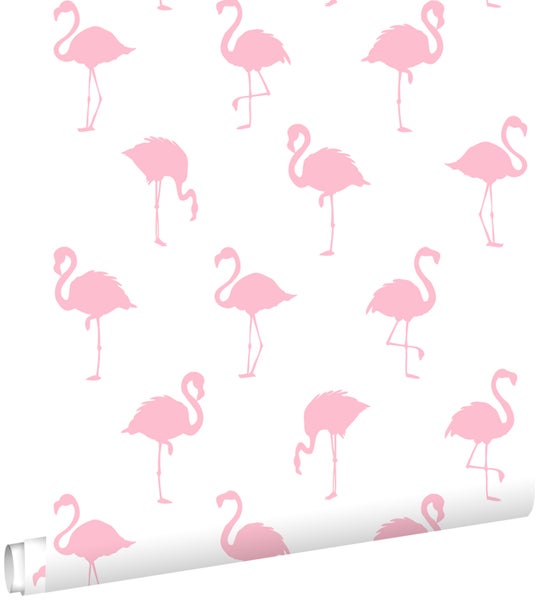 ESTAhome Tapete Flamingos Rosa und Weiß - 53 cm x 10.05 m - 138992
