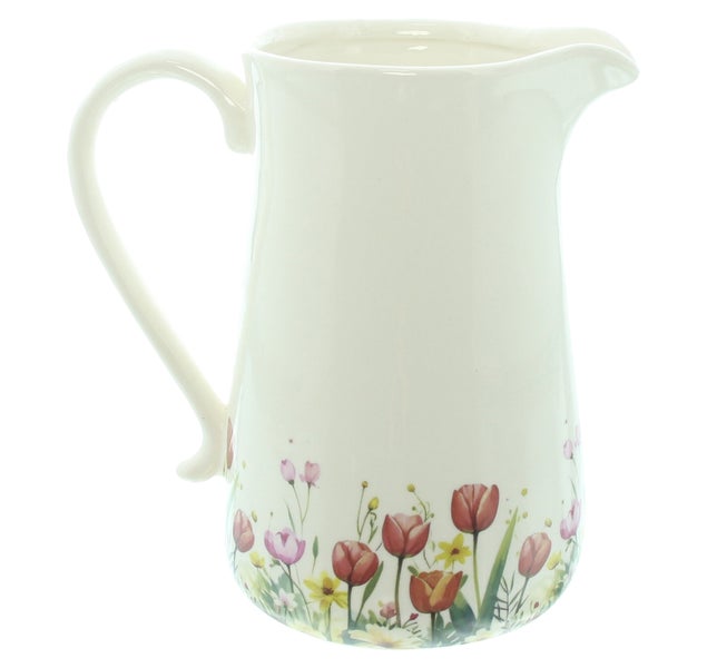 FRANK FLECHTWAREN|Dekovase Häschen mit Blumenkranz, 19 x 12,5 x 19,5 cm, PORZELLAN