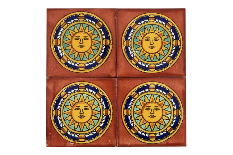 Vier Fliesen mit Sonne Motiv
