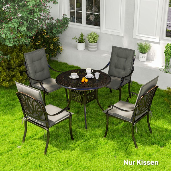 Outsunny 4er Set Sitzkissen 108 x 50 x 5 cm Stuhlkissen mit Bändern, Outdoor Indoor Sitzauflage, Sitzpolster, Bankpolster für Gartenmöbel, Sitzsthul, Essstuhl, Hellgrau