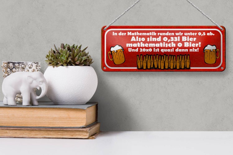 Blechschild Spruch 27x10cm 0,33l Bier mathematisch 0 Bier Dekoration