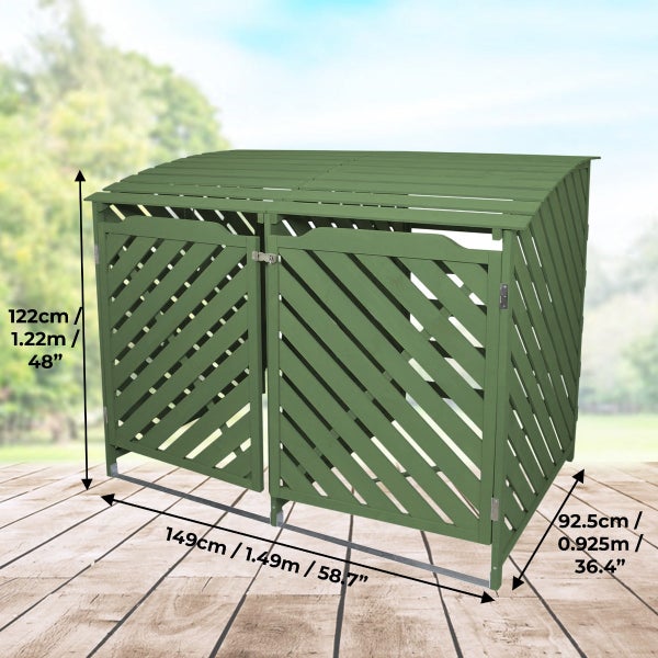 Mülltonnenbox Garten 2er Tonne Holz - Salbeigrün