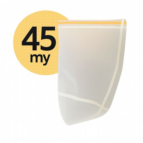 Transparenter Druckverschlussbeutel mit einer Folienstärke von 45 Mikrometer.