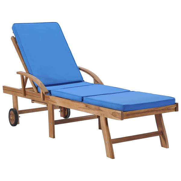 Sonnenliegen mit Auflagen 2 Stk. Massivholz Teak Blau