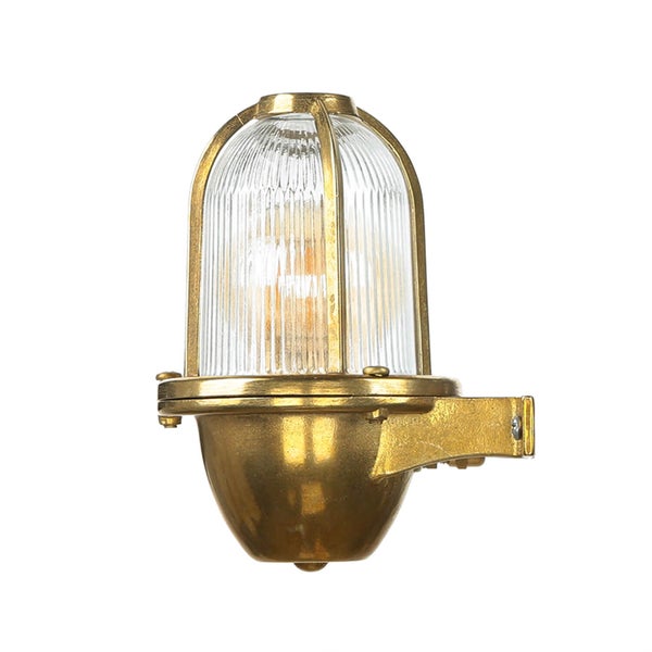 Messingfarbene Wandleuchte mit geripptem Glas