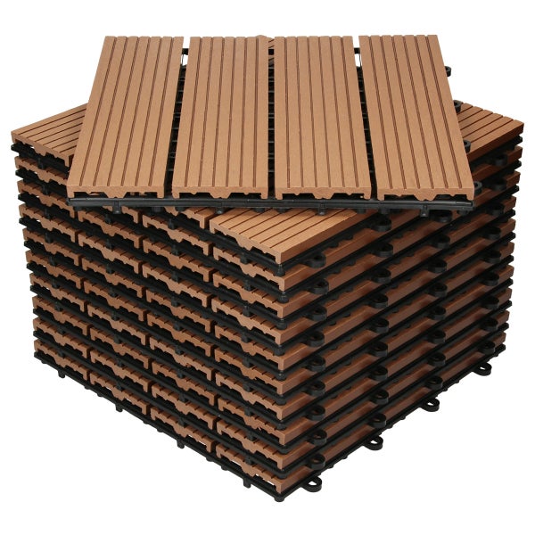 ECD Germany WPC Terrassenfliesen 30x30 cm 22er Spar Set für 2m² Hellbraun in Holzoptik für Garten Balkon Bodenbelag mit Drainage und Klicksystem Terrassendielen Balkonfliesen Klickfliesen Holzfliesen