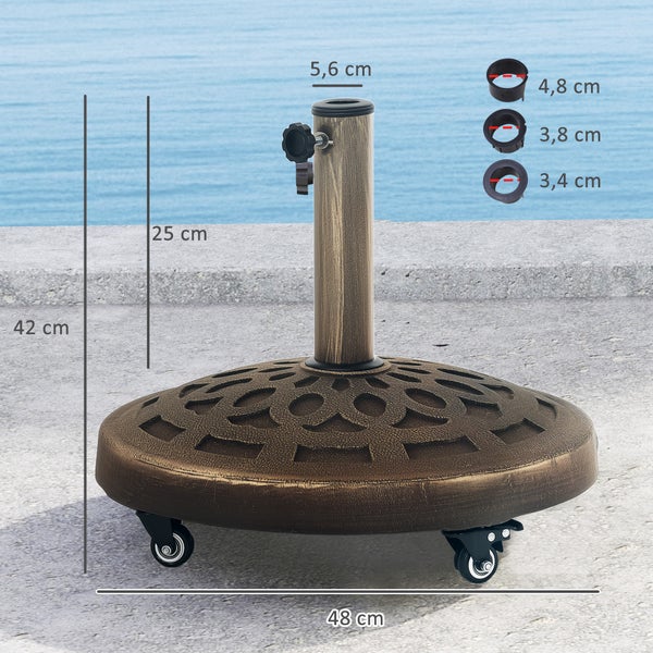 Outsunny Sonnenschirmständer aus Beton, Schirmständer mit Rolle, Rund Schirmhalter, Schirmgewicht, Ständer für Sonnenschirm 34/38/48mm Rohrdurchmesser, für Balkon, Terasse, Garten, Bronze
