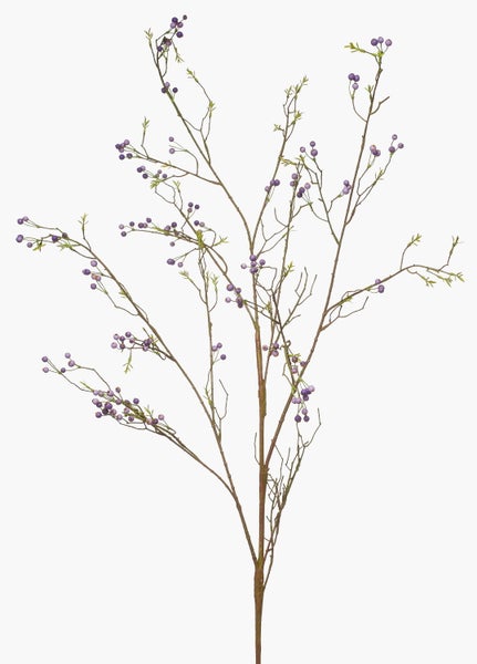 Künstlicher Beerenzweig mit violetten Beeren an braunen Zweigen.