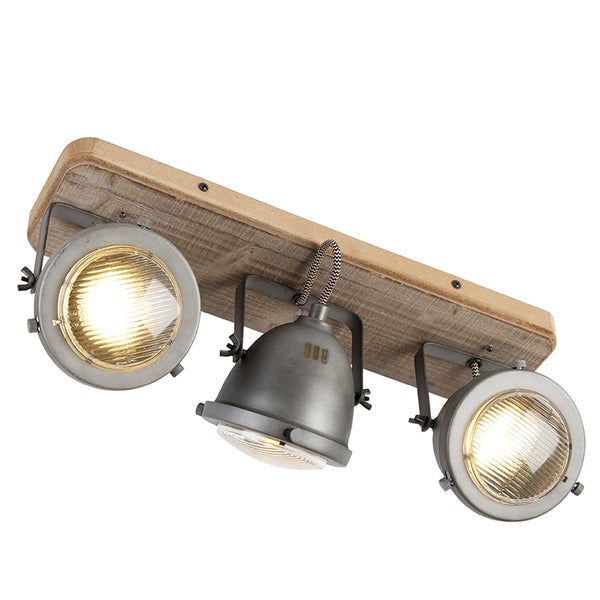 Deckenleuchte mit drei Strahlern auf Holzträger
