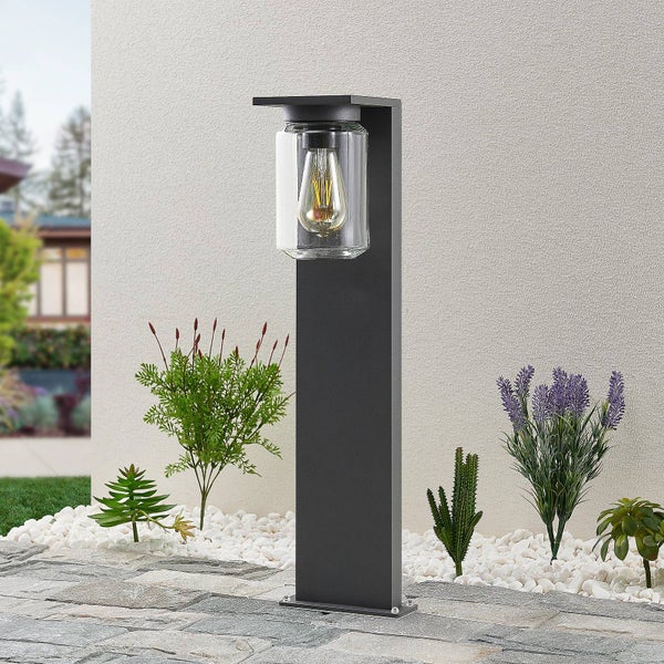 Lucande Außenleuchte Semka (spritzwassergeschützt (Modern) in Schwarz aus Aluminium (1 flammig, E27) - Wegeleuchte Pollerleuchte Wegelampe Sockelleuchte