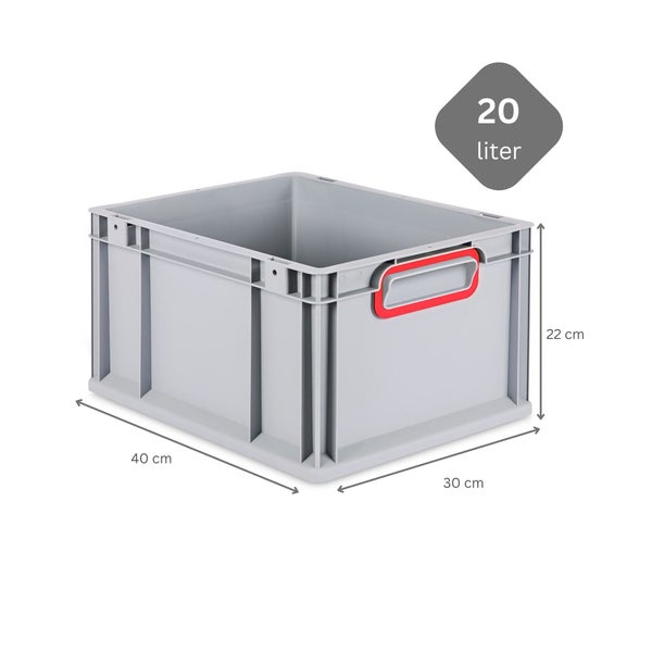 PROREGAL Eurobox Nextgen Color HxBxT 22 x 30 x 40 cm 20 Liter Griffe Rot Geschlossen Glatter Boden Eurobehälter Transportbox