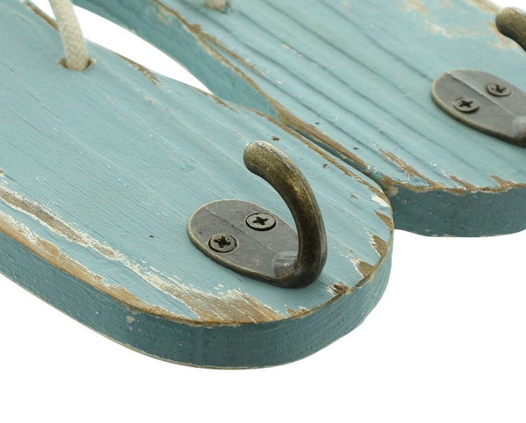 FRANK FLECHTWAREN | Wandhaken Strandsandalen, 20,5 x 4,2 x 27 cm, HOLZ, STOFF, METALL,