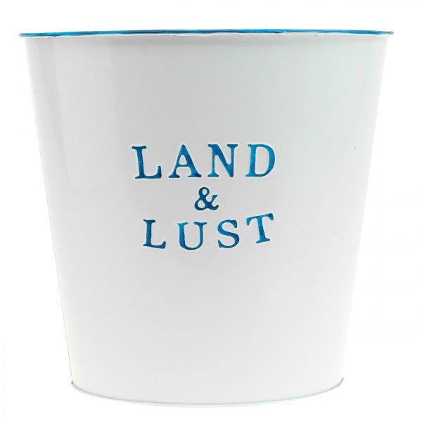 Blumentopf mit der Aufschrift Land und Lust