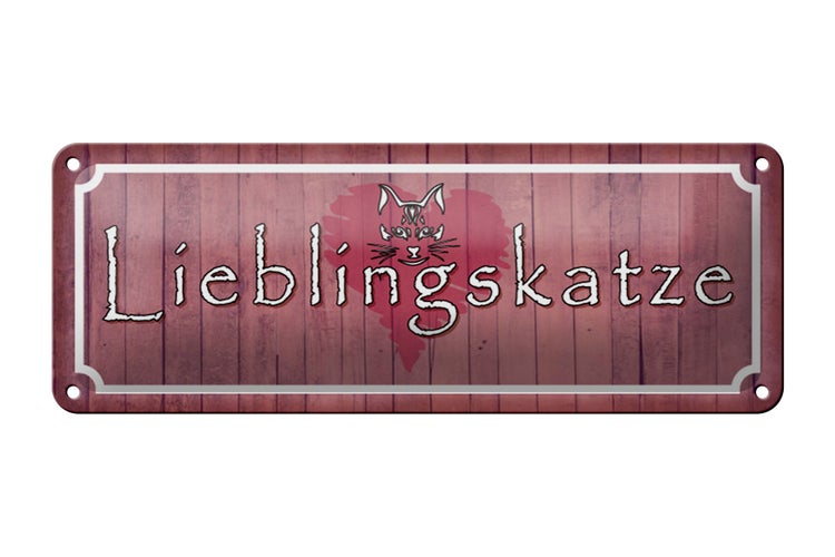 Blechschild Spruch 27x10cm Lieblingskatze Herz Katze Dekoration