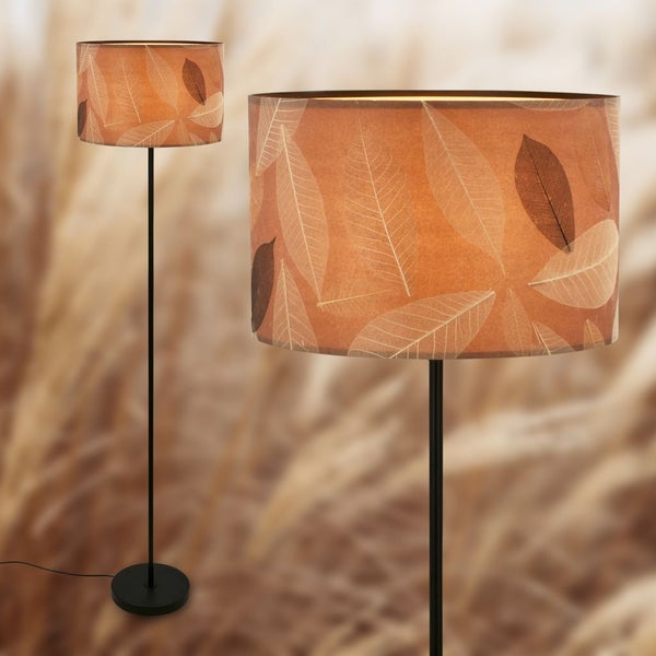 Briloner Mata Stehlampe, Blätterdekor, Ein/Aus Fußtaster, Boho-Stil, E27 Fassung, Caffefarben, Ø35 x 161 cm