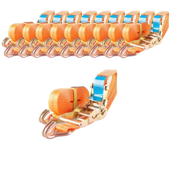 Set mit mehreren Spanngurten mit Ratsche und Spitzhaken zur Ladungssicherung