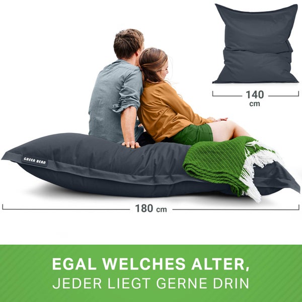 Green Bean Sitzsack XXL 140x180cm 380 Liter Kinder & Erwachsene Bean Bag EPS Perlen Füllung Riesensitzsack Groß Draußen Outdoor Liegekissen Waschbar Wetterfest Lounge Sitzkissen Bodenkissen Stahlgrau