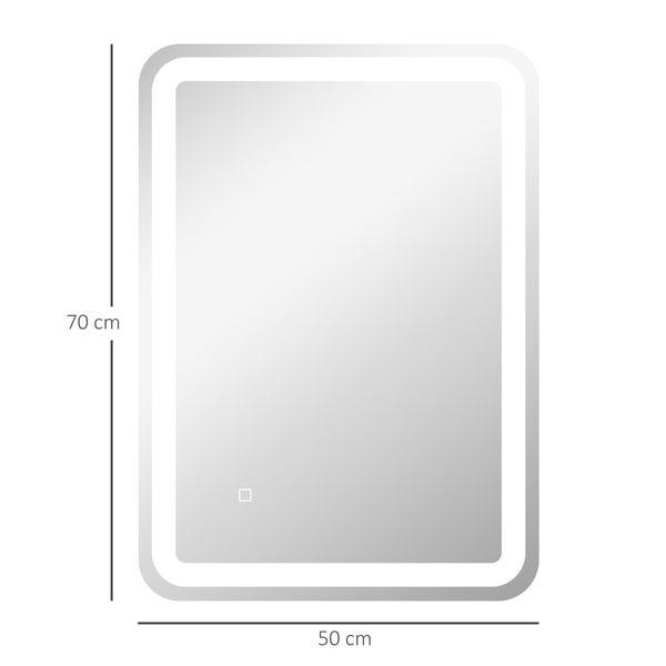 HOMCOM Badspiegel, 50 x 70 cm LED Badezimmerspiegel mit 3 Lichtfarben, Wandspiegel mit Touch-Schalter, Memory-Funktion, Lichtspiegel mit Anti-Beschlag, IP44
