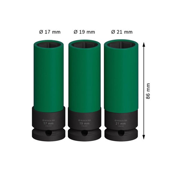 Bosch PRO Impact Socket Set mit PET-Abdeckungen 1/2 extra tief 3‑tlg. - 2608003033