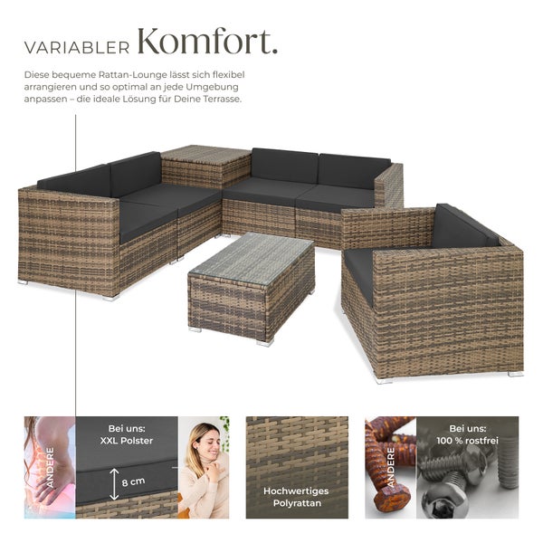 Rattan Lounge tectake Pisa inklusive großer Aufbewahrungsbox für 5 Personen natur