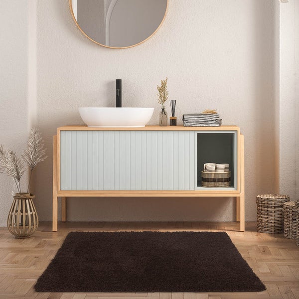 FLOORDIREKT Badematte Sky Soft - Reckteckig - Rutschhemmende Rückseite - Braun - 50 x 60 cm
