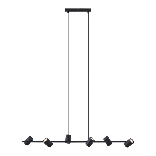 Schwarze Hängelampe mit sechs Strahlern