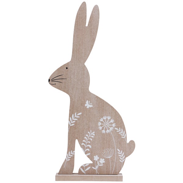 Dekorativer Osterhase aus Holz mit Blumenmotiven