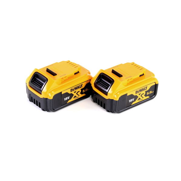Zwei DeWalt XR Lithium Ionen Akkus mit 18 Volt und 5 Amperestunden Kapazität für Elektrowerkzeuge