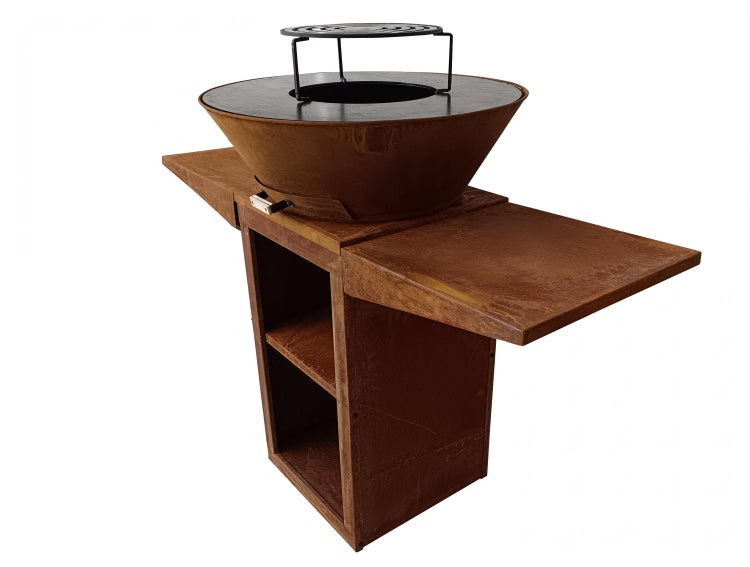 Grilltisch aus Stahl mit Ablageflächen und Grillrost