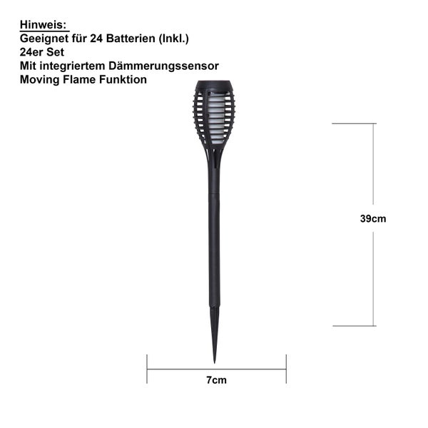 Gartenfackel mit Dämmerungssensor und Flammeneffekt, 39 Zentimeter hoch